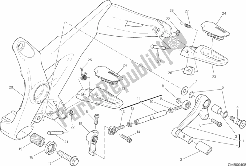 Alle onderdelen voor de Voetsteunen Links van de Ducati Monster 821 Stripes USA 2016